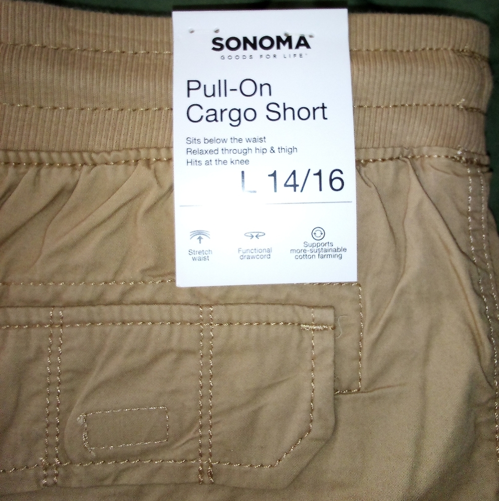 Children's Sonoma Drawstring Tan Pull-On Cargo Shorts L 14/16